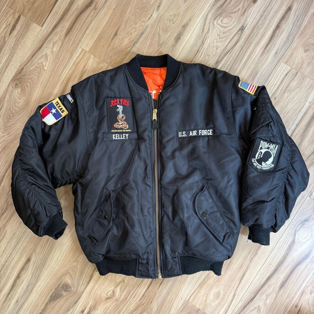 Ma1 Flyer Black Vintage Nylon Bomber Jacket Size M Black U.S. AIR FORCE PATCH